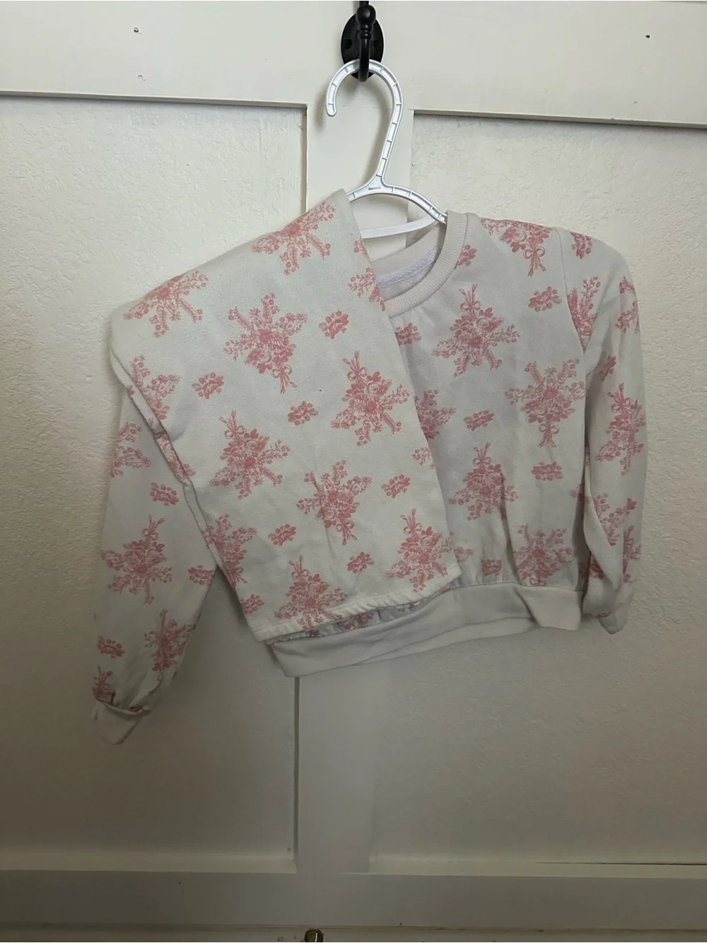 Girls Cream Sweat set with Pink Floral Print